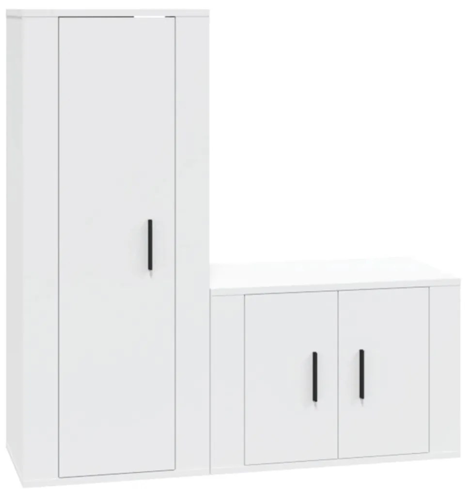 Set di mobili porta tv 2 pz bianco in legno multistrato