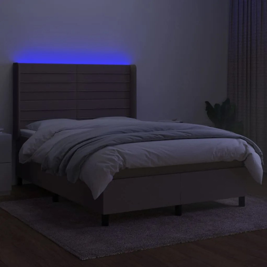 Letto a molle con materasso e led tortora 140x200 cm in tessuto