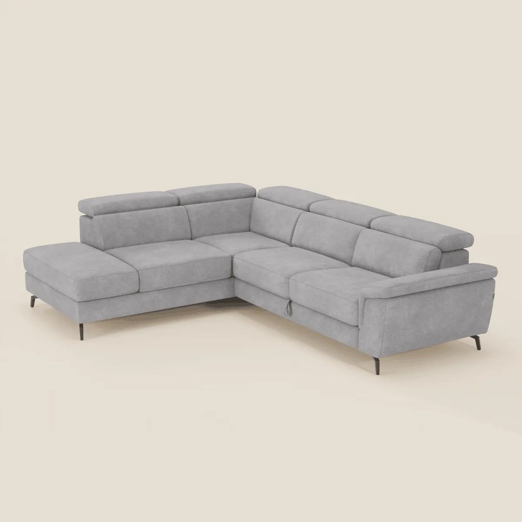 Estro Divano angolare estraibile - poggiatesta reclinabili in tessuto impermeabile T14 grigio chiaro
