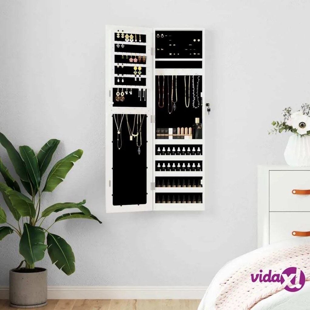 vidaXL Armadio Portagioie con Specchio a Muro Bianco 30x8,5x106 cm