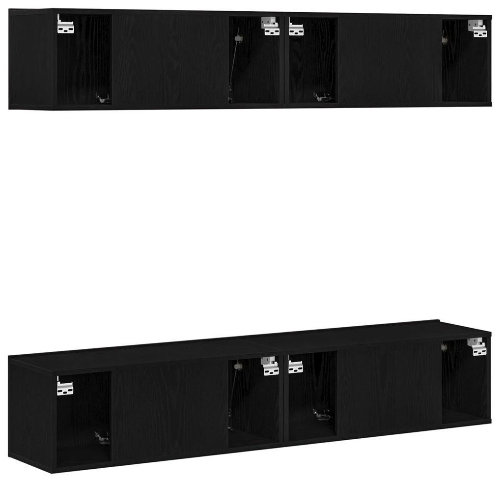 Set di mobili tv a parete in 4 pezzi in legno ingegnerizzato nero e rovere