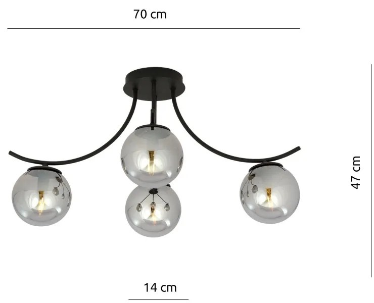 Lampadario da Soffitto in Acciaio e Vetro BOSTON 4 Nero 4xE14 Colore delle Sfere Grafite