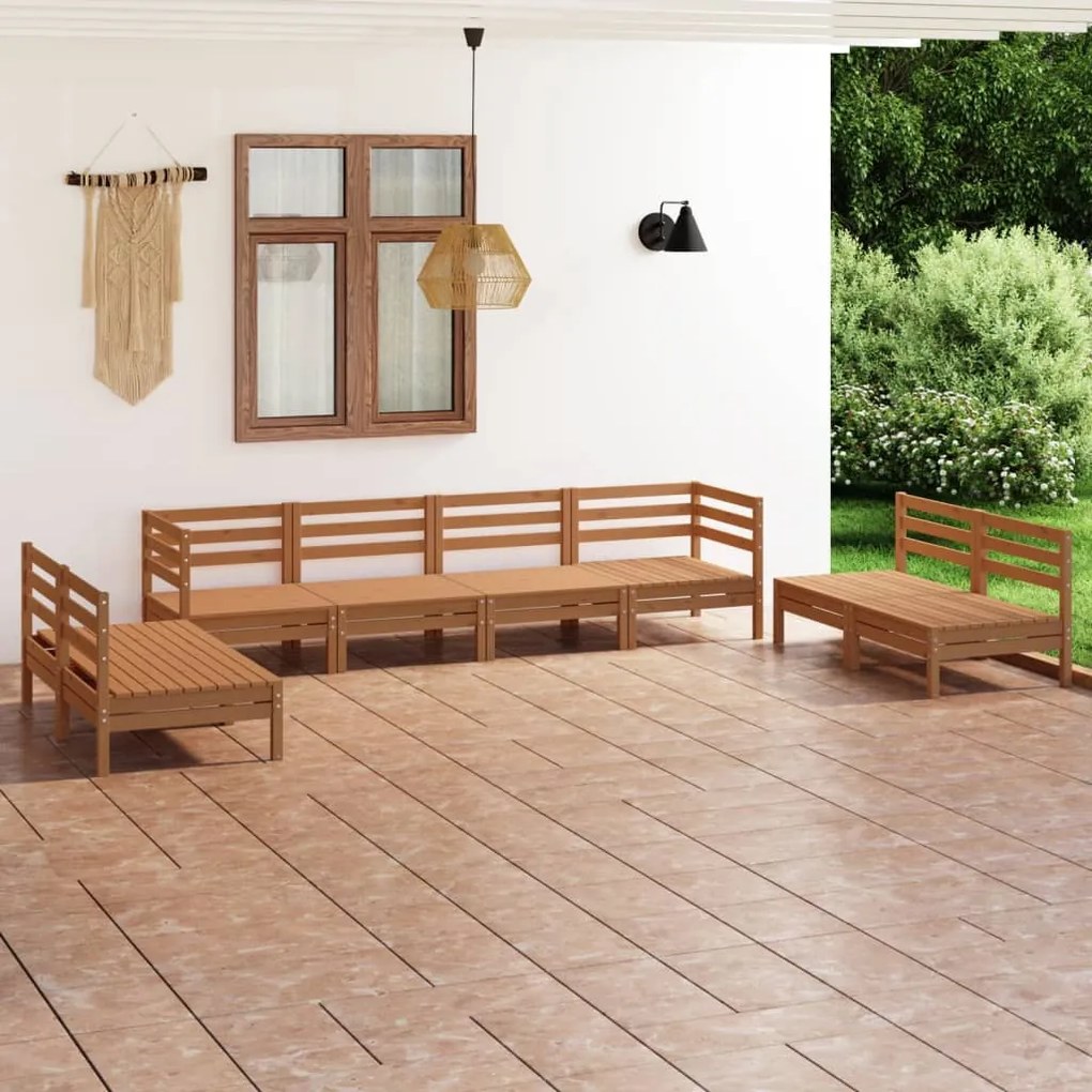 Set divani da giardino 8 pz miele in legno massello di pino