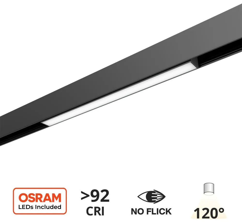 Faro LED Lineare 15W Magnetico, 30cm, CRI92, 120°, Nero 48V Colore Bianco Naturale 4.000K