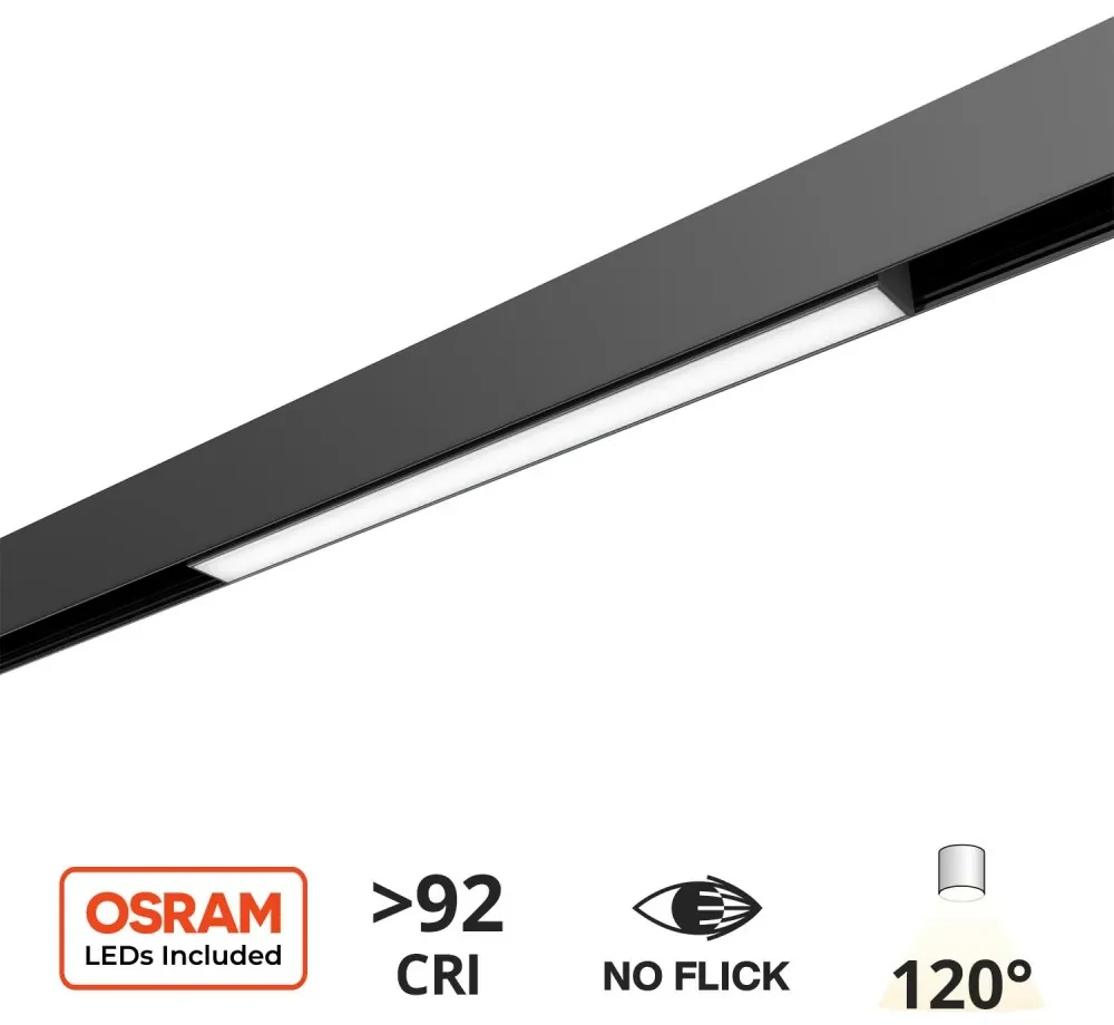 Faro LED Lineare 15W Magnetico, 30cm, CRI92, 120°, Nero 48V Colore Bianco Naturale 4.000K