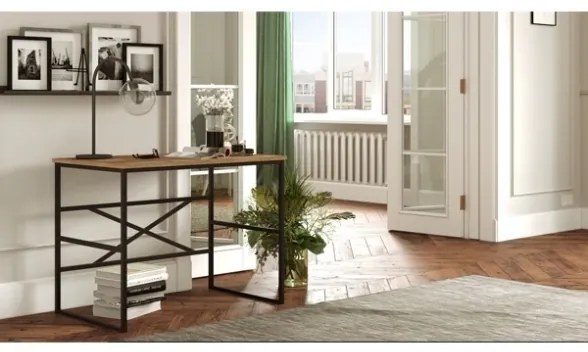 Scrivania Industrial Ferro E Legno 100x60x75H Rovere E Antracite Voyage