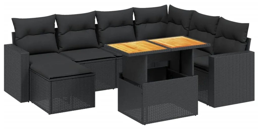 Set divani da giardino con cuscini 8 pz nero in polyrattan