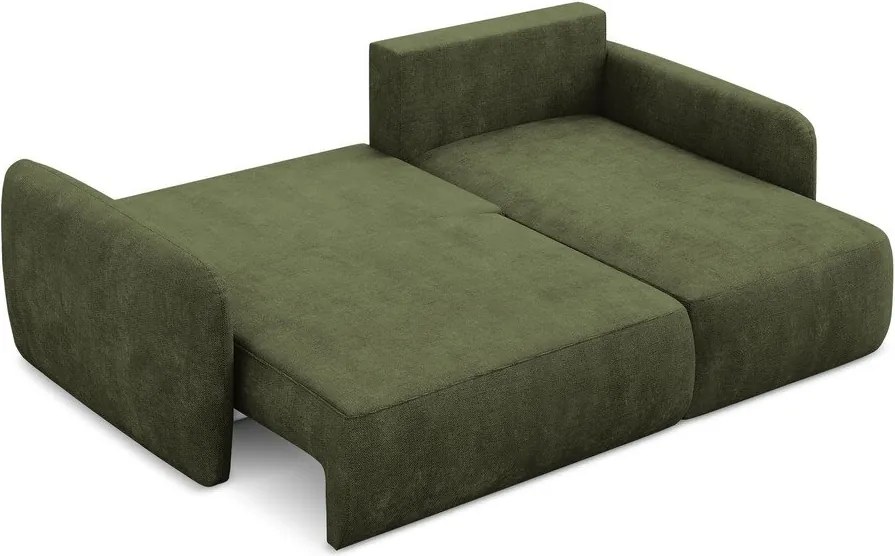 Divano angolare verde allungabile/con contenitore (con penisola a destra/con chaise lounge) con rivestimento in ciniglia Lilo – Makamii