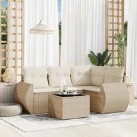 Set Divano da Giardino 5 pz con Cuscini Beige in Polyrattan 3221317