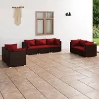 Set Divani da Giardino 7 pz con Cuscini in Polyrattan Marrone 3102267