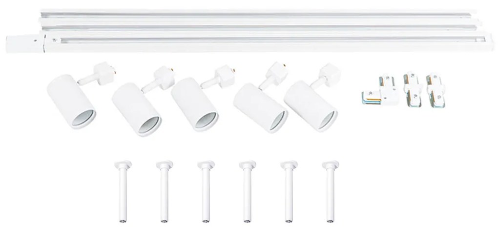 Sistema di illuminazione su binario a sospensione moderno con 5 faretti bianchi monofase - Iconic Jeana