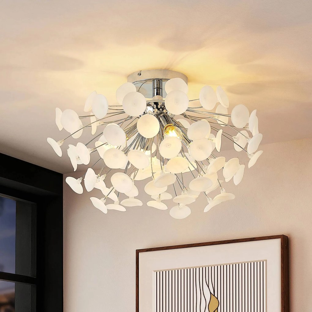 Plafoniera soffitto Yurina Lindby, dimmerabile, Bianco / Opale, Soggiorno / Sala da pranzo, Plastica, Moderno, Plafoniera