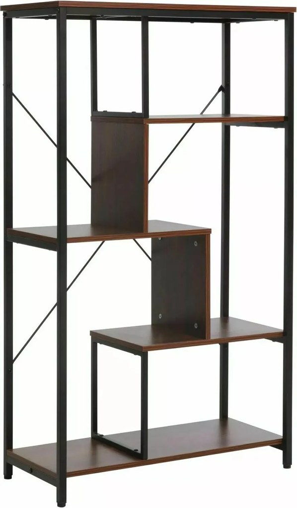 Libreria Net B in legno laminato noce scuro e metallo – 75x35x132 cm