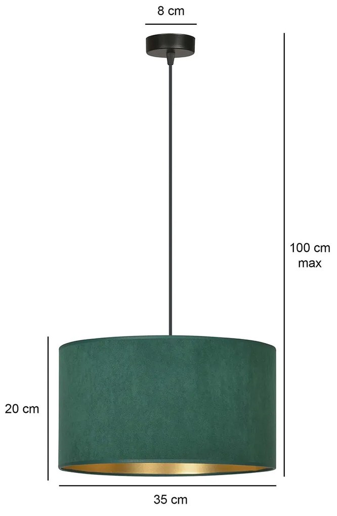 Sospensione 1 Luce Ganesha In Acciaio Nero E Paralume In Tessuto Verde