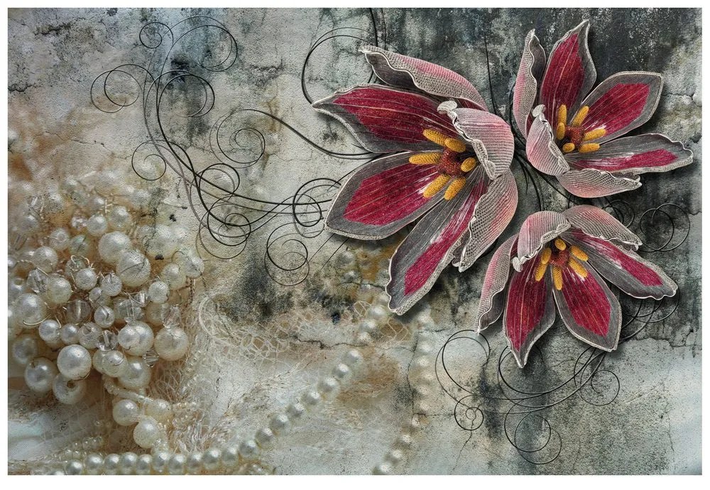 Carta da parati – Fiori con perle