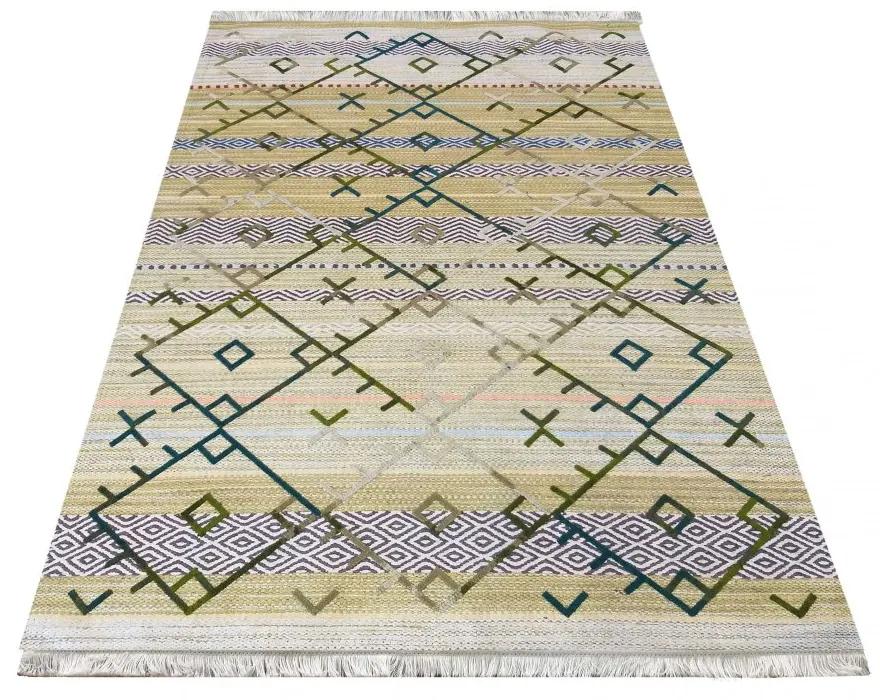 Originale tappeto verde in stile atnico con motivo colorato Larghezza: 160 cm | Lunghezza: 230 cm