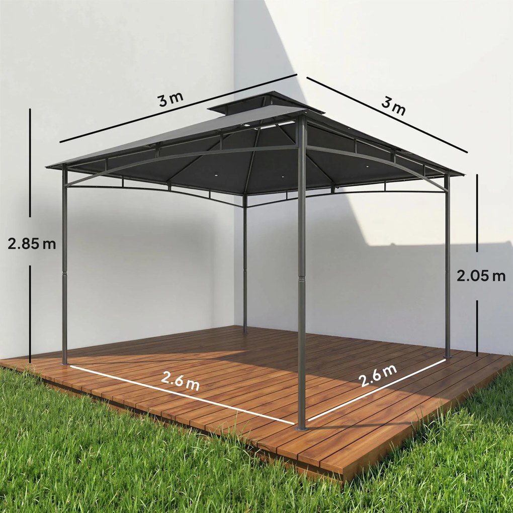 Gazebo da Giardino 300x300x285 cm con Doppio Tetto in Poliestere e Metallo Grigio Scuro...