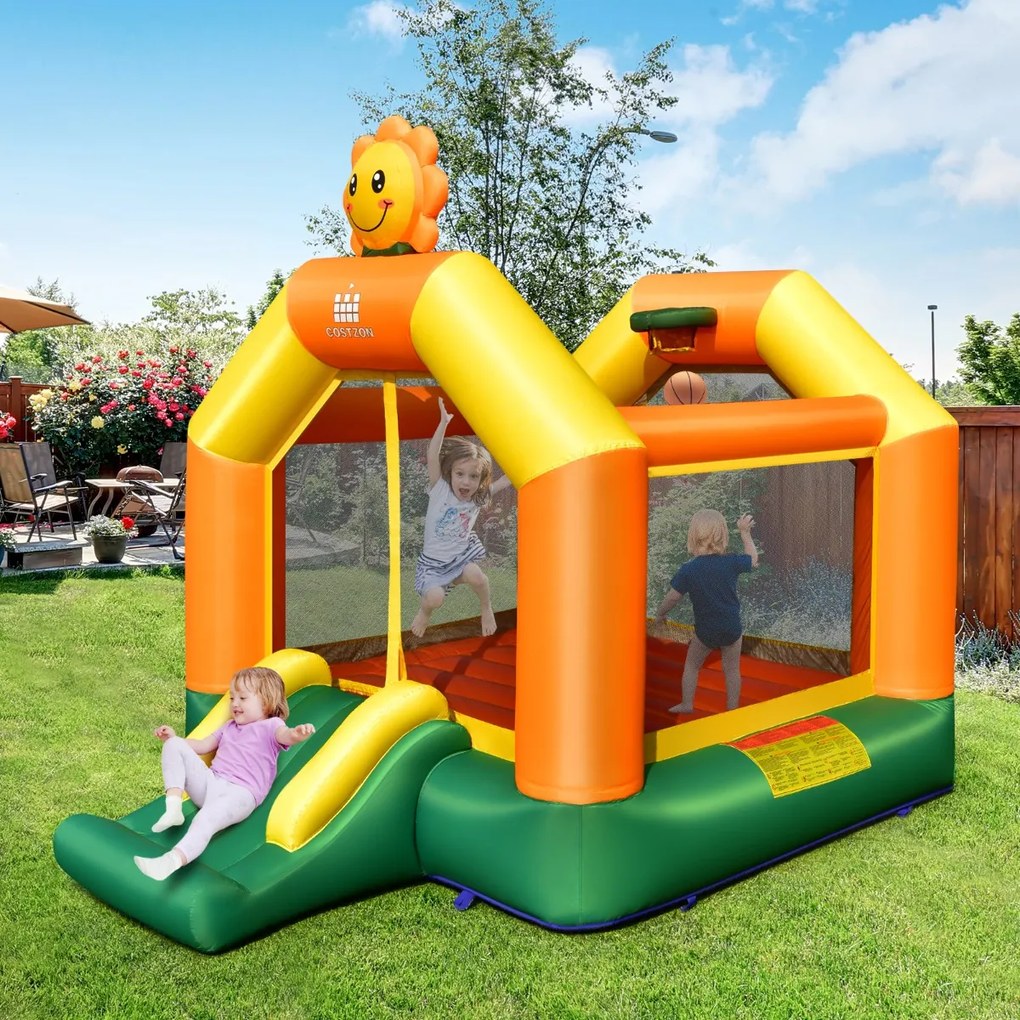 Costway Castello gonfiabile per bambini per interno ed esterno, Casa gonfiabile con scivolo e canestro da basket