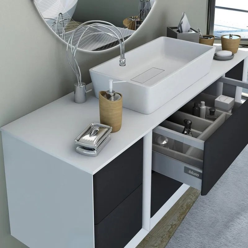 Lavabo da appoggio Bellagio rettangolare in solid surface L 63 x H 13 x P 33 cm bianco