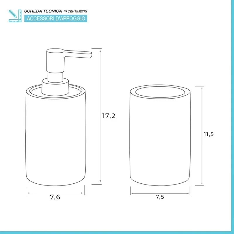 Set bagno dispenser sapone e porta spazzolino grigio Afrodite