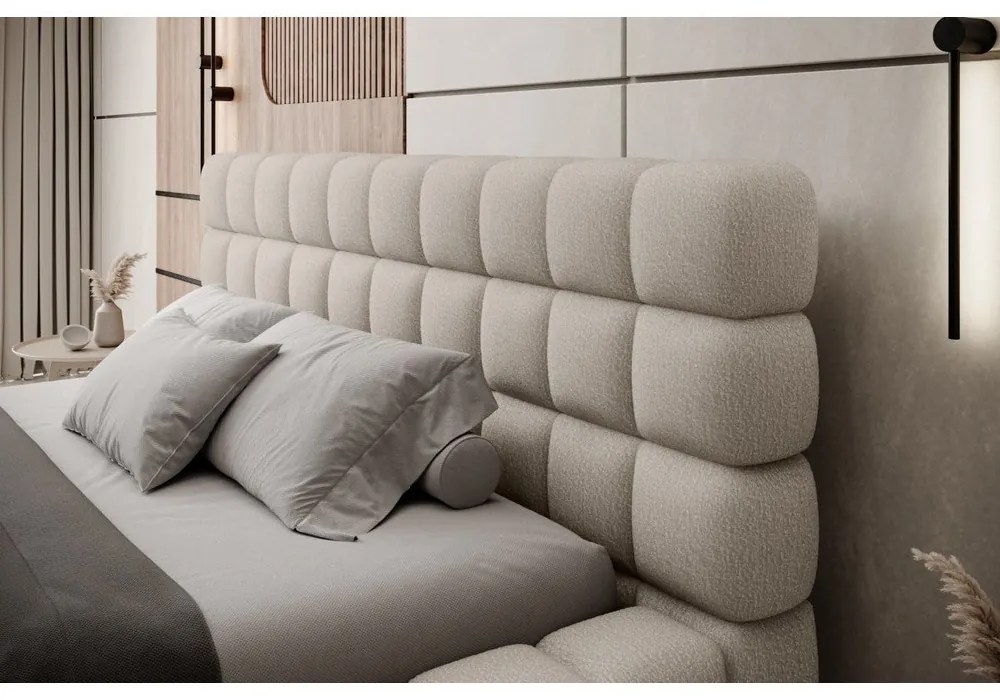 Letto matrimoniale imbottito beige con contenitore e rete inclusi 160x200 cm Dizzle – ELTAP