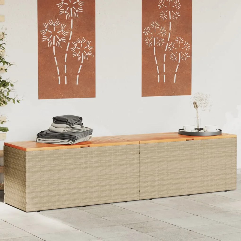 Contenitore Da Giardino Beige 220x50x54 Cm Polyrattan E Acacia /