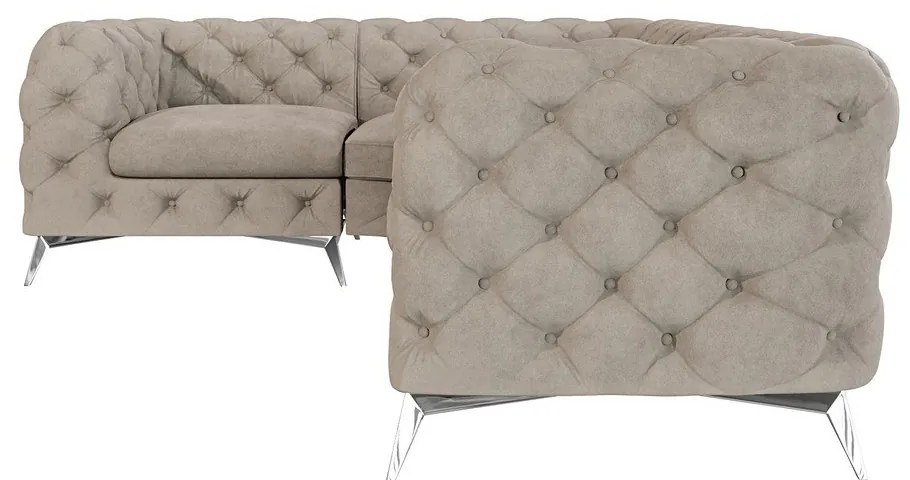 Divano angolare greige (con penisola a sinistra/a L) con rivestimento in velluto Chelsea – Ropez