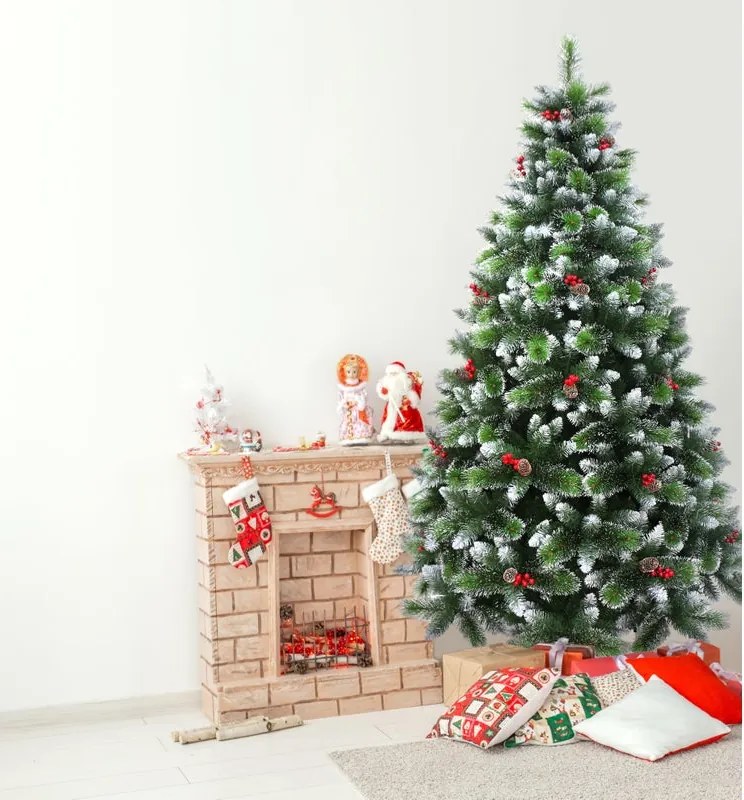 Albero di Natale artificiale con bacche e pigne verde H 210 cm x ø 125 cm
