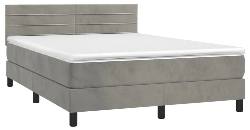 Letto a Molle Materasso e LED Grigio Chiaro 140x190 cm Velluto