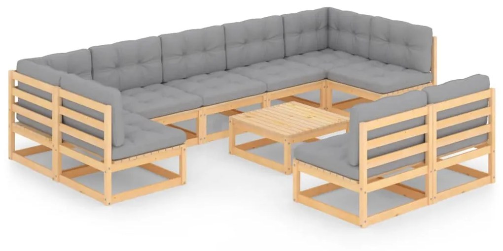 Set divani da giardino 10 pz con cuscini legno massello di pino