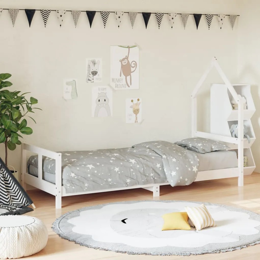Giroletto Per Bambini Bianco 80x200cm İn Legno Massello Di Pino /