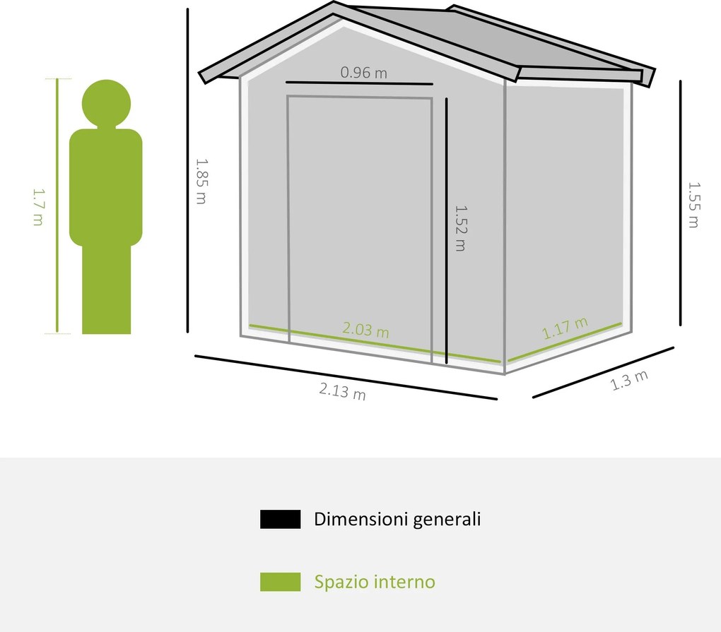 Casetta Box da Giardino in Lamiera Grigio 213x127x185 cm...