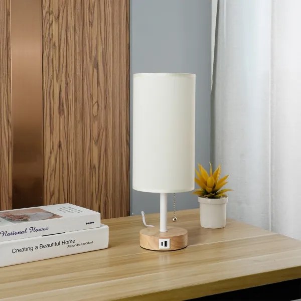 Brilagi - Lampada da tavolo con porta USB TABLON 1xE27/25W/230V rovere/bianco/crema