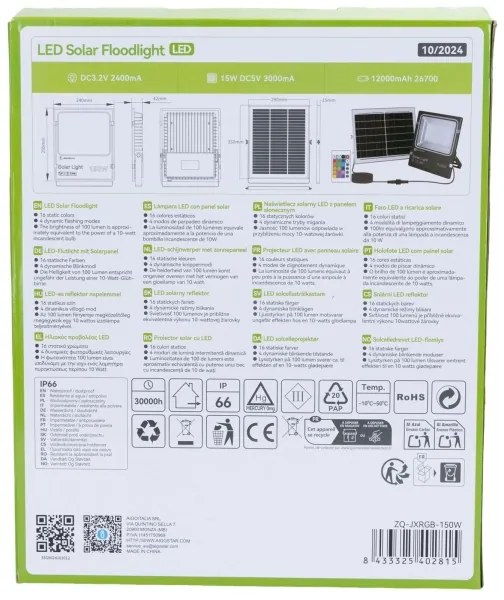 Aigostar - LED RGB Faro solare dimmerabile LED/150W/3,2V IP66 + +TC