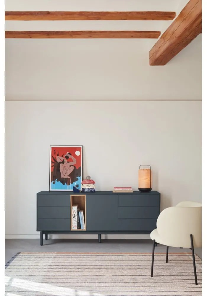 Cassettiera bassa grigio scuro 180x76 cm Corvo - Teulat