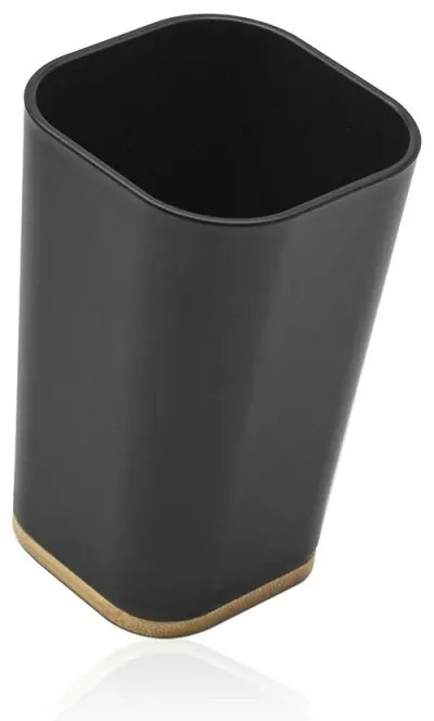 Porta spazzolini in finitura nera opaca con dettagli in bamboo
