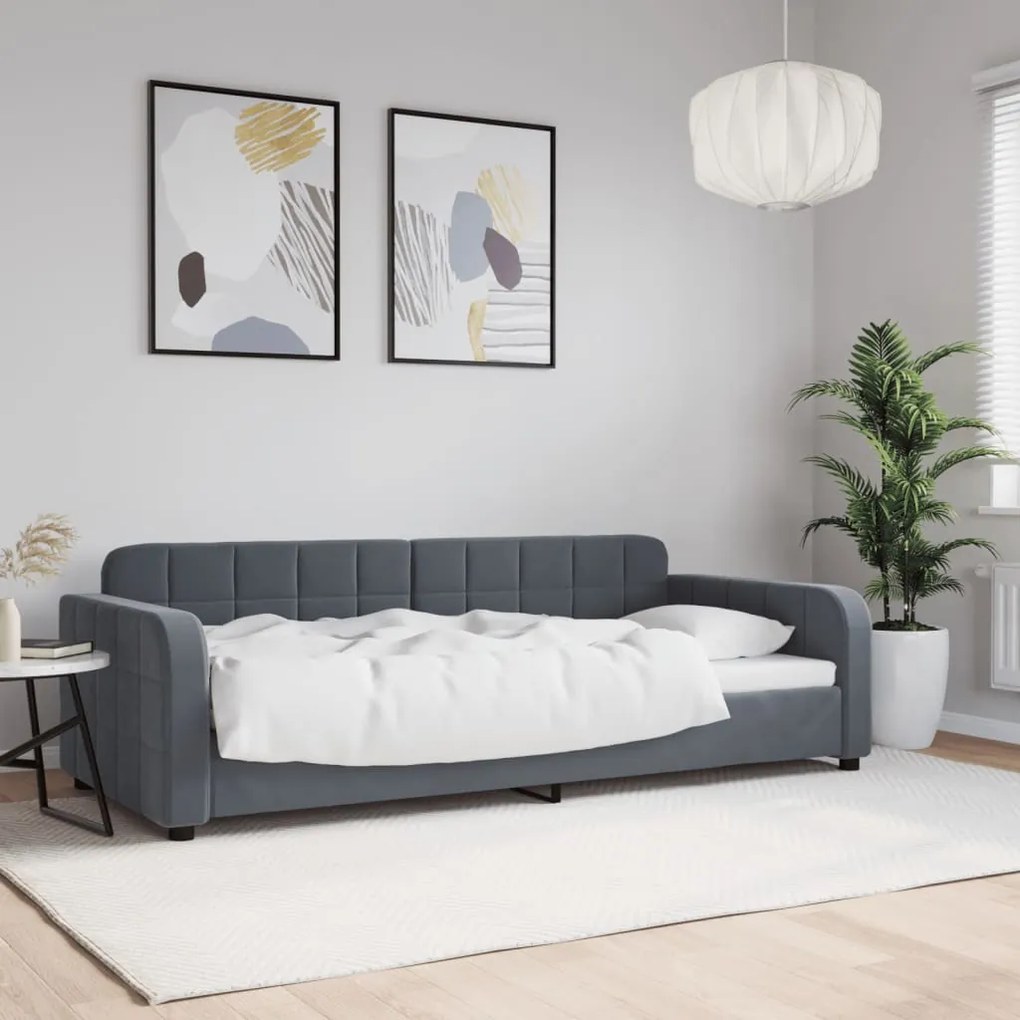 Letto Da Giorno Grigio Scuro 90x200 Cm İn Velluto /