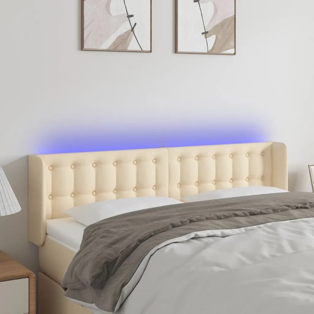 Testiera A Led Crema 147x16x78/88 Cm İn Tessuto /