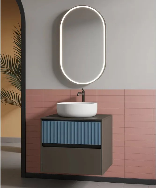 Mobile da bagno sospeso sotto lavabo Niwa 2 cassetti L 59.5 x H 50 x P 45.5 cm grigio e blu pacifico cannettato