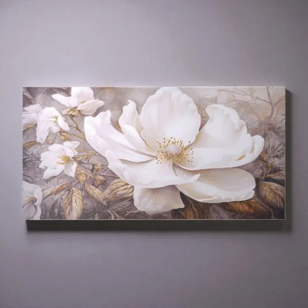 Quadro tela moderno 80x160 cm floreale con decori in oro