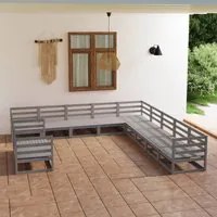 Set Divani da Giardino 11 pz Grigio in Legno Massello di Pino 3075936