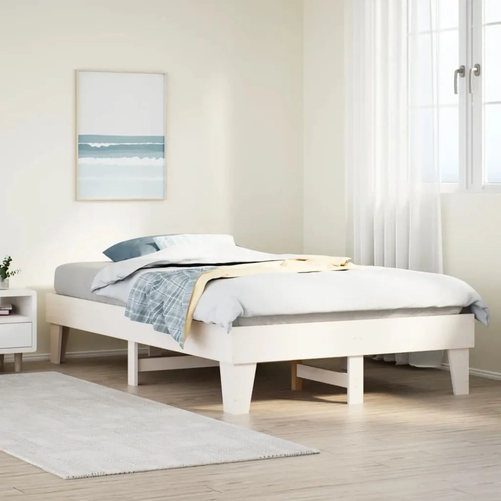 Letto Senza Materasso Bianco 120x200 Cm Legno Massello Di Pino /
