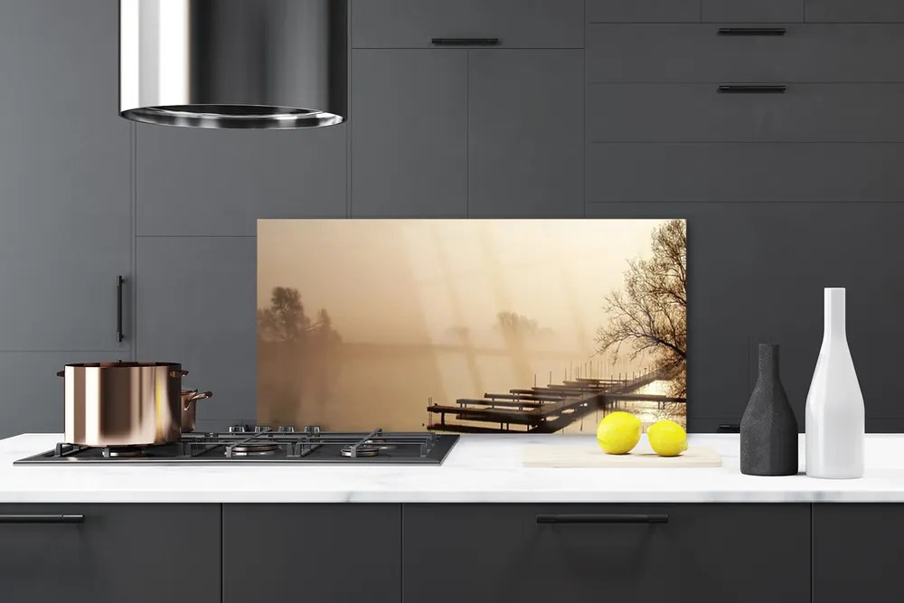Schienali cucina Ponte d'acqua, paesaggio di nebbia 140x70 cm