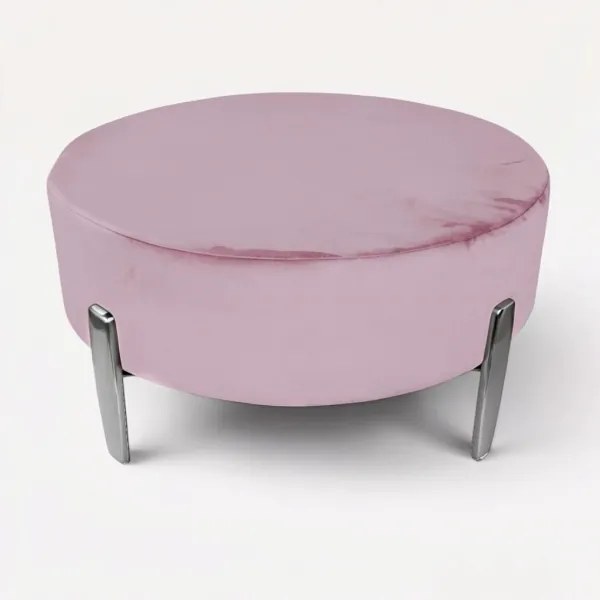Pouf Rotondo in Velluto Rosa con Piedini 70 cm - Giotto