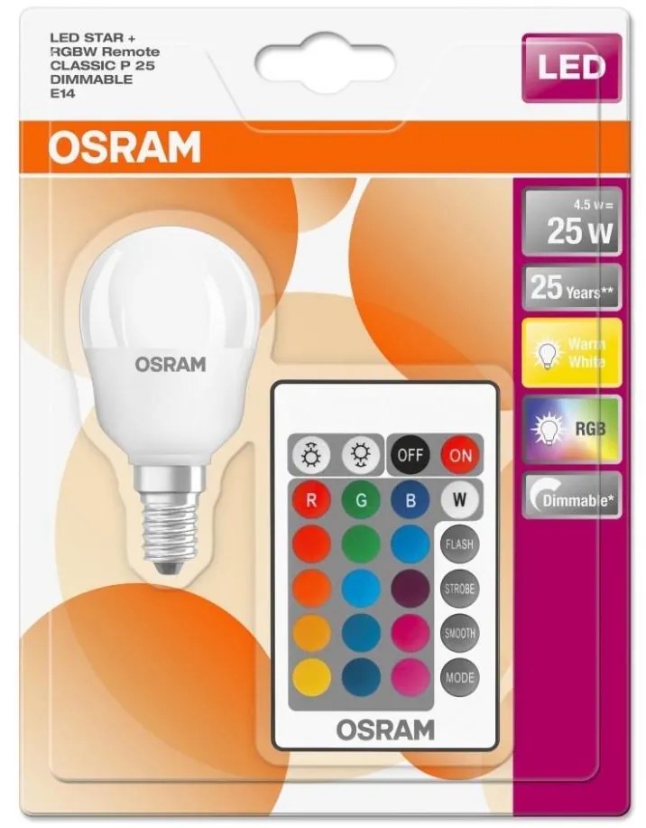 Lampadina LED RGBW dimmerabile RETROFIT E14/4,5W/230V 2700K + TC - Osram
