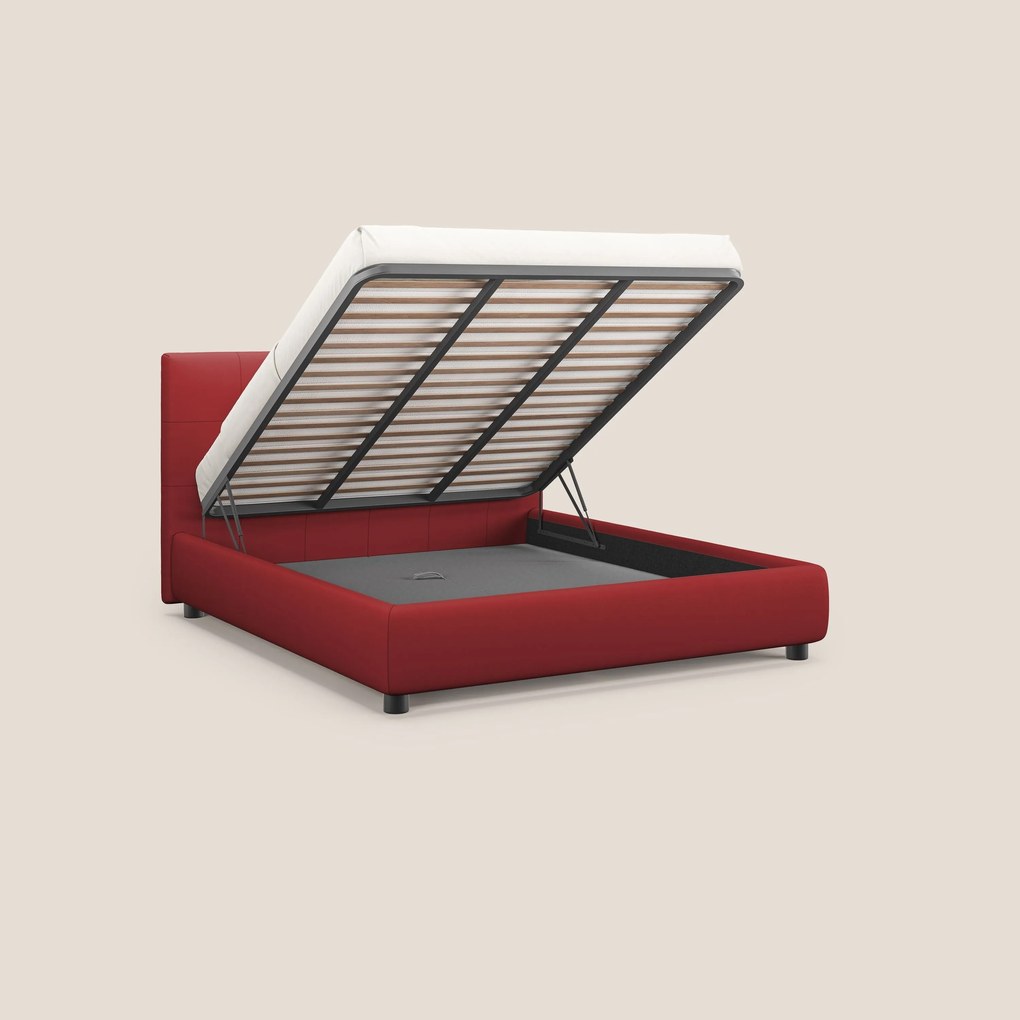 Minato letto imbottito contenitore con testata trapuntata in ecopelle impermeabile T04 rosso
