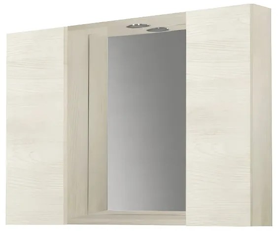 Specchiera bagno in legno 81 cm a 2 ante con faretto LED Olmo Bianco