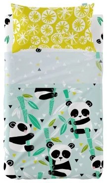 Set di Lenzuola HappyFriday Moshi Moshi Panda garden blue Azzurro Culla Neonato 2 Pezzi