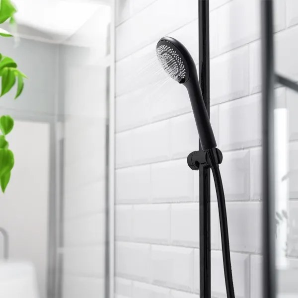 WENKO 24924100 - Soffione doccia con sistema di risparmio idrico 11x11 cm, nero