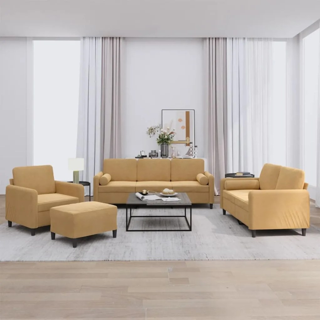 Set Di Divani 4 Pz Con Cuscini Marrone İn Velluto /